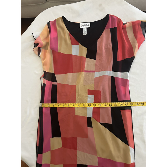 Joseph Ribkoff Geometric Sheer Overlay Sheath Dress Womens Size 4 Pink Groovy - Picture 5 of 6